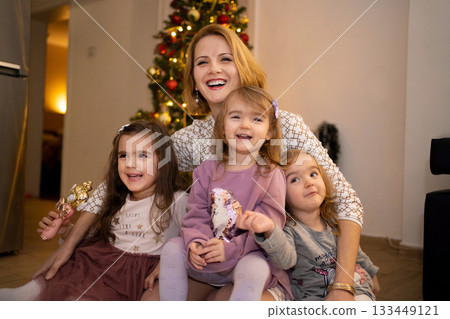 Joyful moments with children during a festive gathering at home Joyful moments with children during a festive gathering at home 133449121