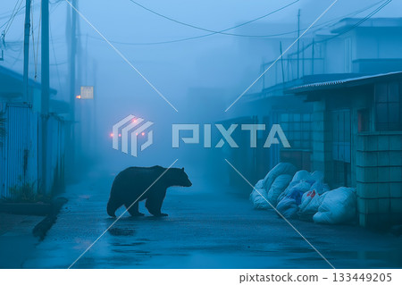深夜，一頭野生熊出現在居民區：真實事件展現了城市地區的危險性和警覺性。 133449205