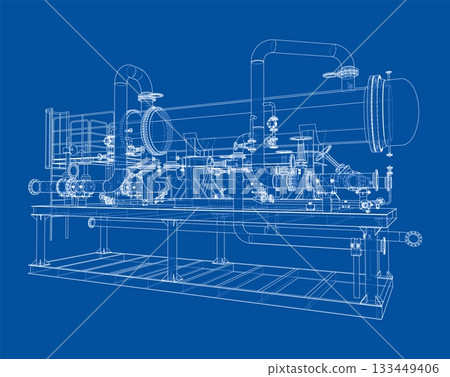 Industrial Machinery Blueprint. Vector 133449406