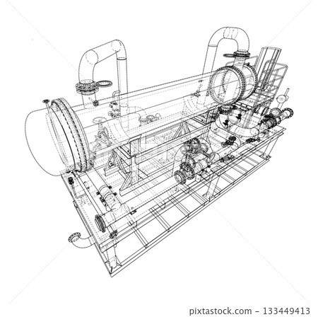 Industrial Machinery Blueprint. Vector Industrial Machinery Blueprint. Vector 133449413