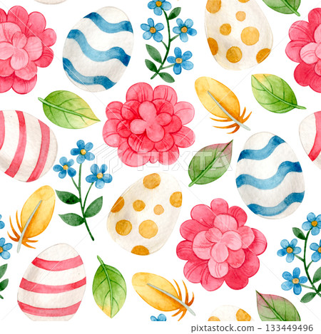 Easter print. cute watercolor pattern with Easter eggs and flowers. Easter print. cute watercolor pattern with Easter eggs and flowers. 133449496