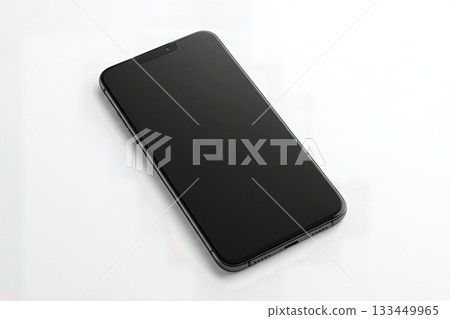 Sleek Black Smartphone Design on Minimalistic Surface Highlighting Modern Technology. Sleek Black Smartphone Design on Minimalistic Surface Highlighting Modern Technology. 133449965