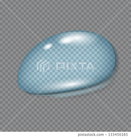 Transparent blue water droplet on checkered background with light reflection 133450165