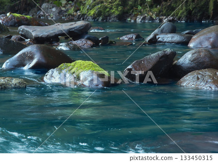 River with Central Moss-Covered Rock 133450315