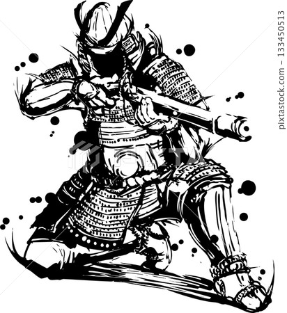 武士手持火繩槍的水墨畫插圖 武士手持火繩槍的水墨畫插圖 133450513