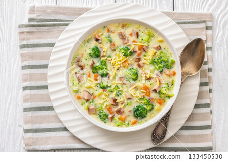 Sausage Vegetable Chowder, tasty thick creamy soup 133450530