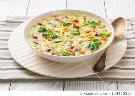 Sausage Vegetable Chowder, tasty thick creamy soup 133450533