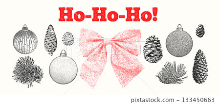 Holiday and Winter-themed Elements. Stippling Christmas Vector Set 133450663