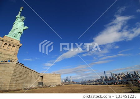 New York winter cityscape and Christmas illumination tourist scenery, Statue of Liberty, 9/11 Memorial, subway 133451223