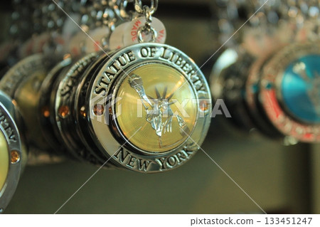 New York winter cityscape and Christmas illumination tourist scenery, Statue of Liberty, 9/11 Memorial, subway 133451247