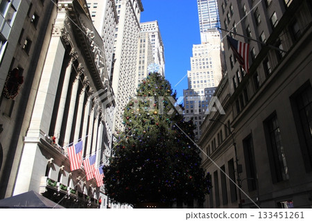 紐約冬季城市景觀和聖誕燈飾旅遊風景，自由女神像，9/11紀念館，地鐵 133451261