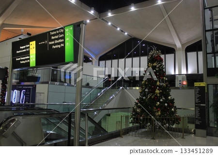 New York winter cityscape and Christmas illumination tourist scenery, Statue of Liberty, 9/11 Memorial, subway 133451289