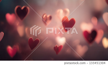 Numerous red and pink hearts float against a dreamy bokeh background. This tender, romantic scene is perfect for Valentine's Day, weddings, anniversaries, or love-themed designs. Numerous red and pink hearts float against a dreamy bokeh background. This tender, romantic scene is perfect for Valentine's Day, weddings, anniversaries, or love-themed designs. 133451304