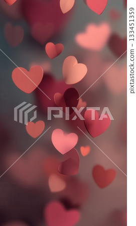 A cascade of pink and red hearts floating against a soft, blurred background. This dreamy and romantic scene is perfect for Valentine's Day, wedding invitations, or heartfelt greetings. A cascade of pink and red hearts floating against a soft, blurred background. This dreamy and romantic scene is perfect for Valentine's Day, wedding invitations, or heartfelt greetings. 133451359