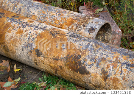 Rusty old sewer pipes in need of replacement 133451558