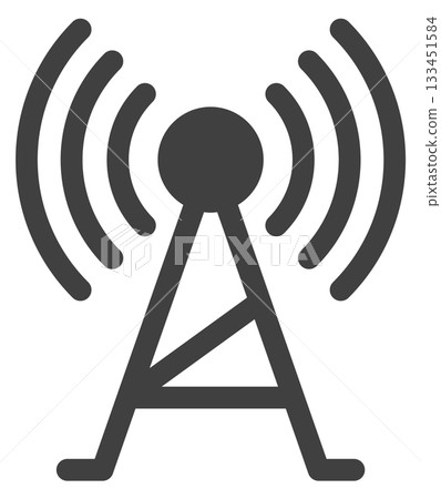 A black and white image of a radio tower with a radio wave symbol A black and white image of a radio tower with a radio wave symbol 133451584