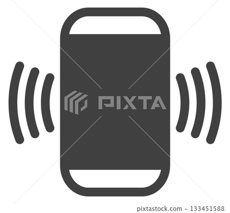A black cell phone with a white background and a black and white sound wave 133451588