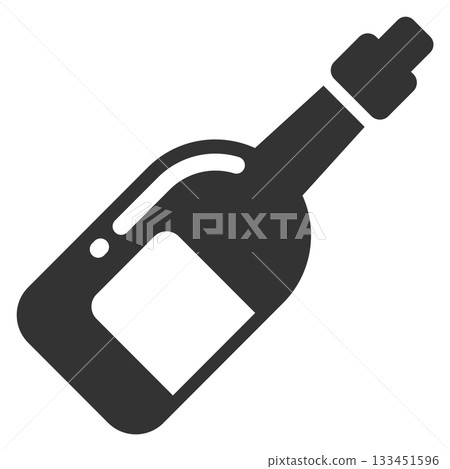 A bottle of wine is shown in a black and white drawing 133451596