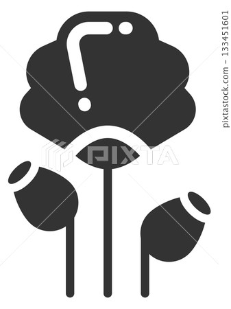 A black and white flower with three stems and a question mark 133451601