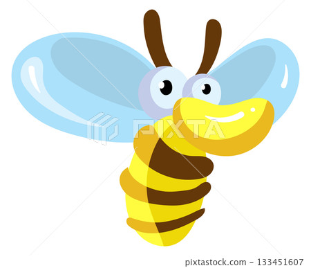 A cartoon bee with a yellow body and black stripes 133451607