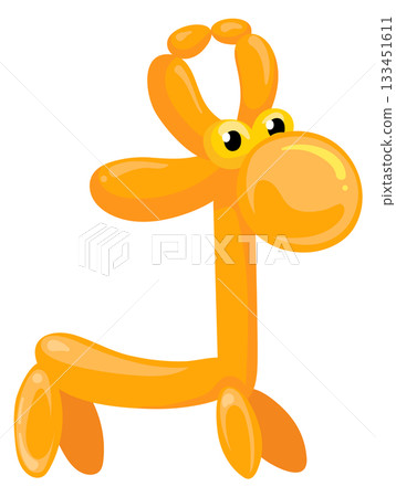 A giraffe made of balloons is standing on a chair 133451611