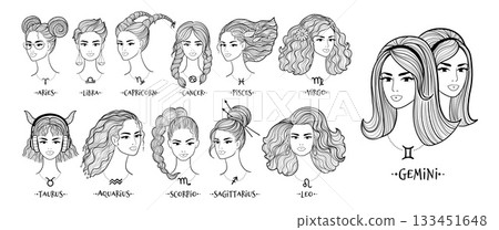 Zodiac signs female portraits set Zodiac signs female portraits set 133451648