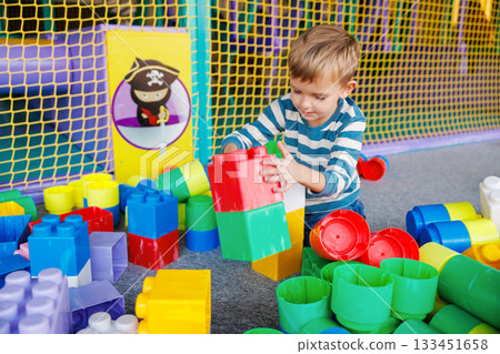 Child Playing with Colorful Building Blocks in Indoor Playground 133451658