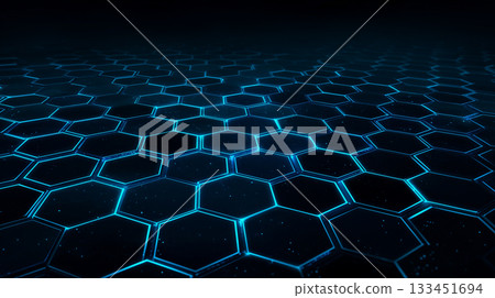 Futuristic network background design with blue hexagons 133451694