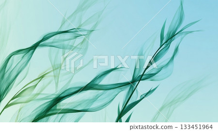 Abstract Green Smoke Blades on Sky Blue Background for Eco Illustrations 133451964