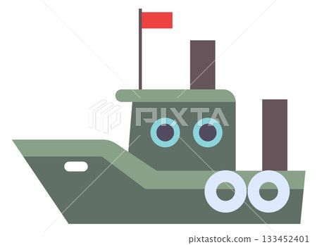 A cartoon boat with a red flag on top 133452401