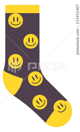 A sock with smiling faces on it A sock with smiling faces on it 133452407