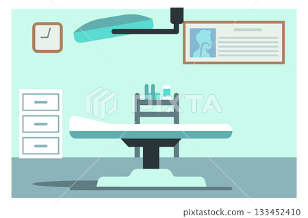 A hospital room with a clock on the wall and a picture of a man on a clipboard A hospital room with a clock on the wall and a picture of a man on a clipboard 133452410