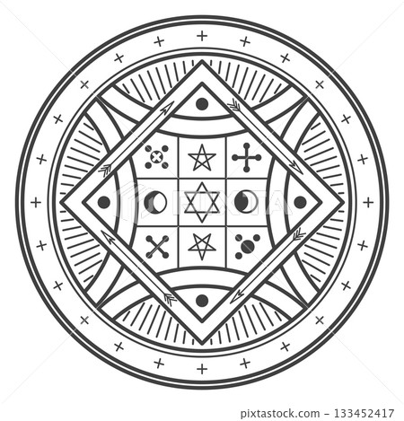 A black and white circle with a square inside of it 133452417