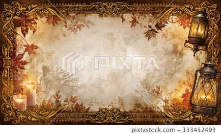 秋燈籠和秋葉裝飾邊框 133452493