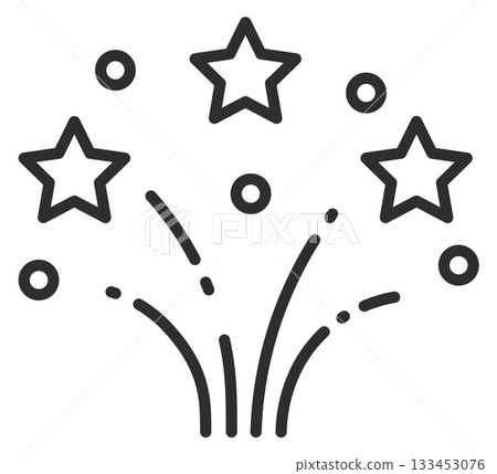 A black and white drawing of three stars with a firework explosion in the middle 133453076