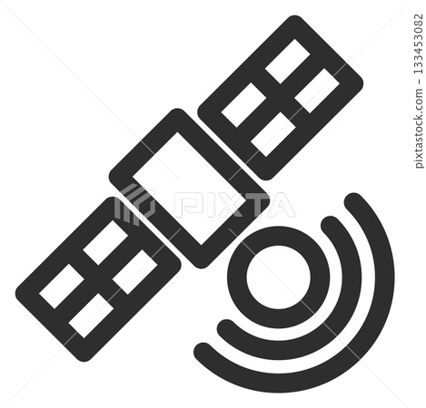 A black and white image of a satellite with a black and white line around it 133453082