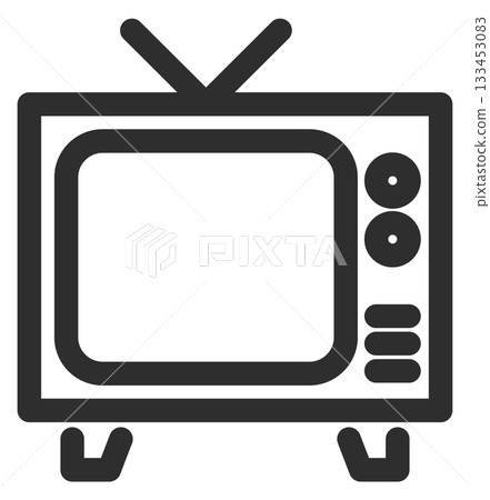 A black and white television with a remote control 133453083