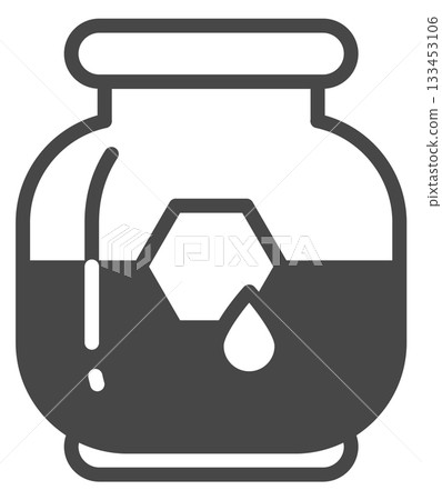 A jar of honey is shown in a black and white drawing A jar of honey is shown in a black and white drawing 133453106