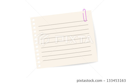 Single blank white note attached with 3D realistic paper clip. Vector isolated element for office, education, or professional branding design. Single blank white note attached with 3D realistic paper clip. Vector isolated element for office, education, or professional branding design. 133453163