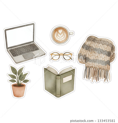 Cozy Workspace Essentials Sticker Set Cozy Workspace Essentials Sticker Set 133453581