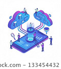 Isometric illustration on the theme of cloud computing and data analytics 133454432