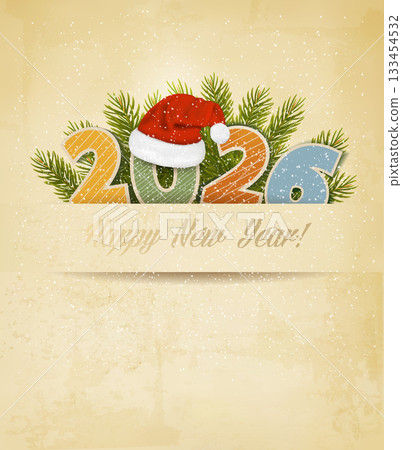 Holiday Christmas Background with 2026 and Santa Hat. Vector Holiday Christmas Background with 2026 and Santa Hat. Vector 133454532