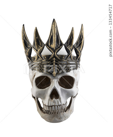 Human skull with ancient golden crown isolated on white background 133454717