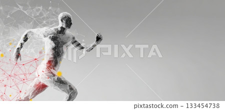 Digital Health Tracking Interface Over Abstract Human Silhouette in Motion Digital Health Tracking Interface Over Abstract Human Silhouette in Motion 133454738