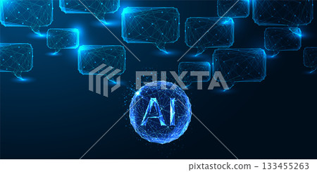 Futuristic AI technology in digital communication sphere low poly vector illustration Futuristic AI technology in digital communication sphere low poly vector illustration 133455263