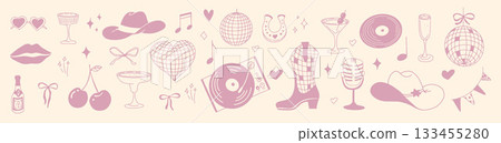 Retro Cowgirl Vector Set with Whimsical Details Retro Cowgirl Vector Set with Whimsical Details 133455280