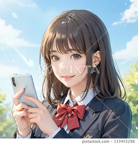 A sense of accomplishment and hope: A high school girl checking her pass rate on her smartphone A sense of accomplishment and hope: A high school girl checking her pass rate on her smartphone 133455298