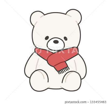 Illustration of a polar bear teddy bear wearing a red scarf (winter, warm and cozy) 133455463