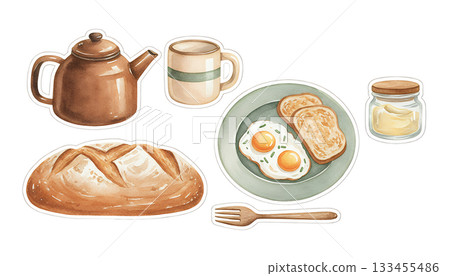 暖心早餐插畫集 133455486