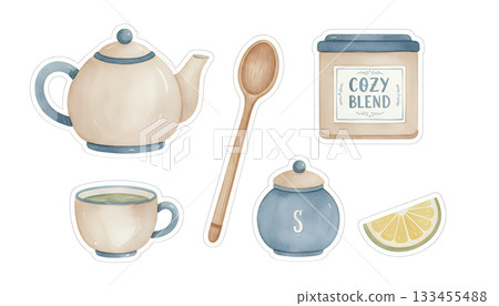 Relaxing tea time illustration set 133455488